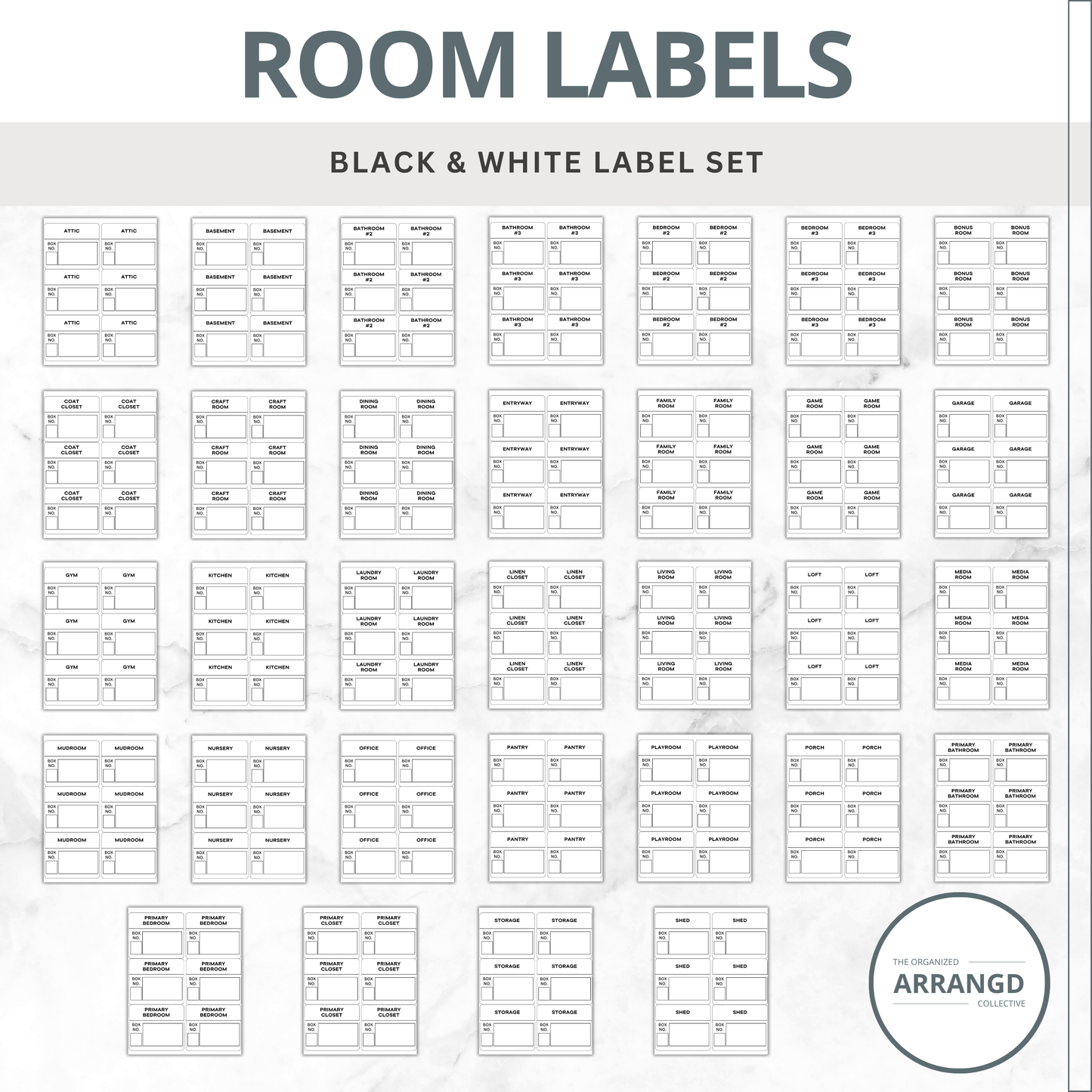 Moving Labels – 3 1/3"x4" – 6 Per Sheet – 32 Room Stickers