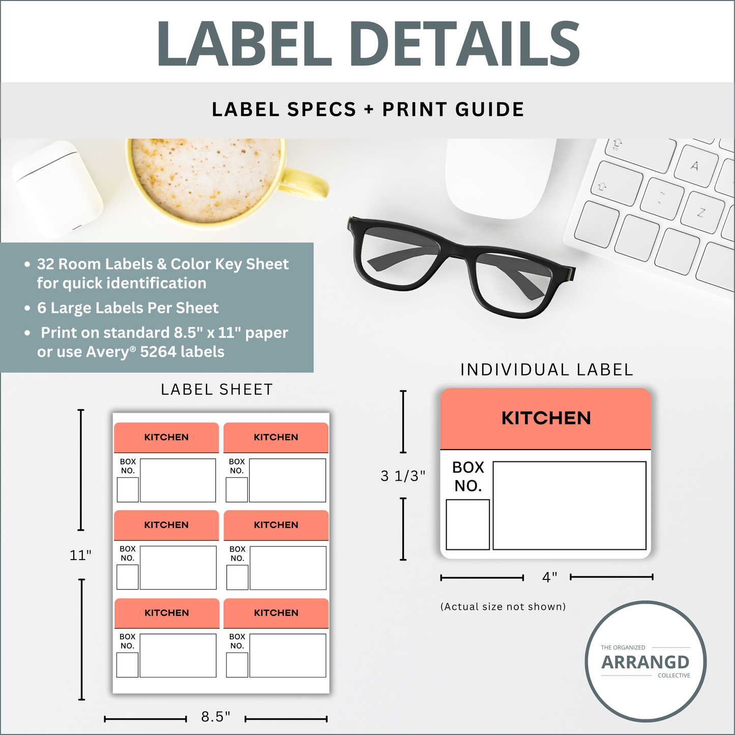 Moving Labels – 3 1/3"x4" – 6 Per Sheet – 32 Room Stickers
