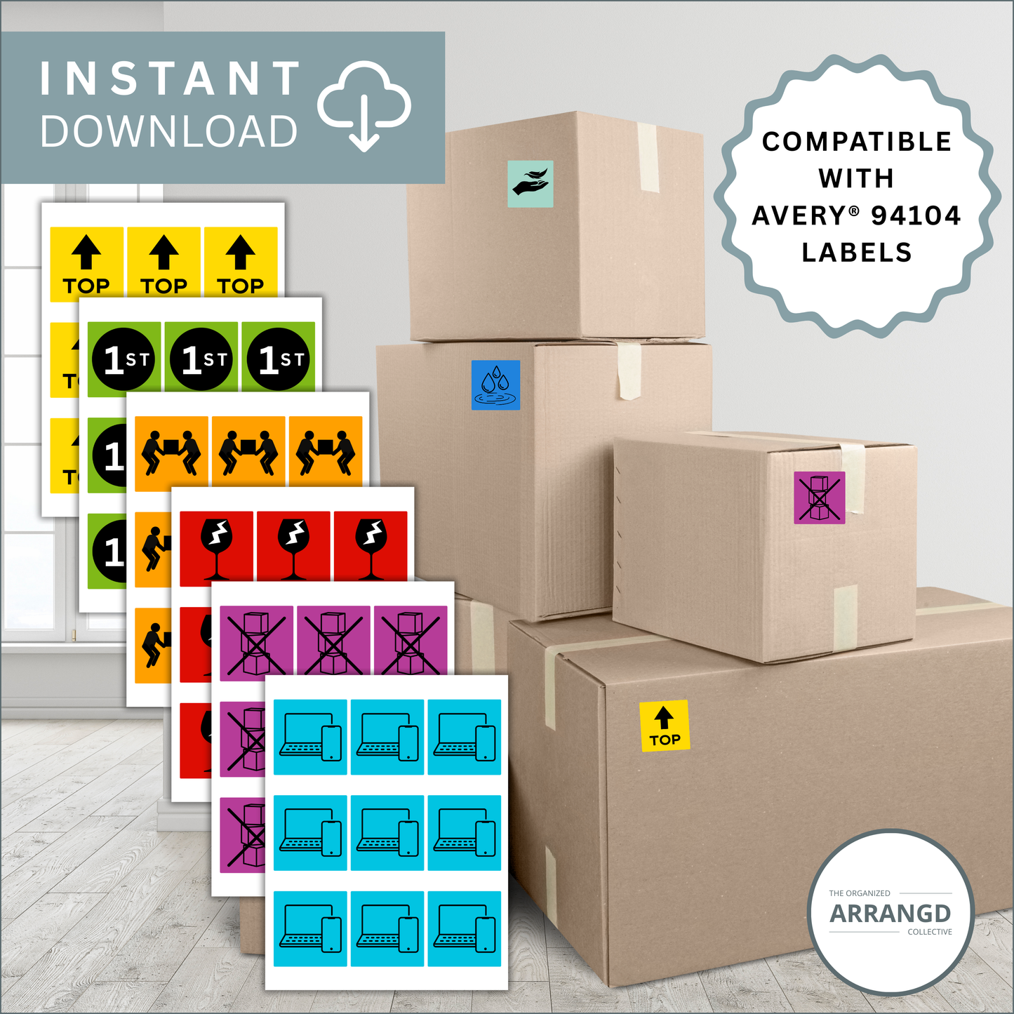 Symbols Handling Labels – 2.5" x 2.5" – 12 Per Sheet