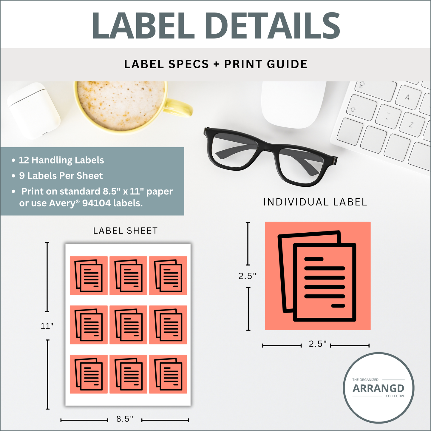Symbols Handling Labels – 2.5" x 2.5" – 12 Per Sheet